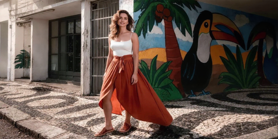 Saias assimétricas + corpo real = a combinação que a moda brasileira finalmente abraçou. (Foto: Estúdio TV Modacenter)